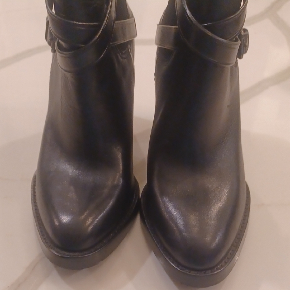 Coach Jackson Black Leather Strappy Block Heeled Ankle Boots 9.5B - Picture 6 of 16